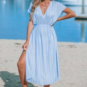 CUPSHE Striped Dolman Sleeve Midi Cover-Up Dress